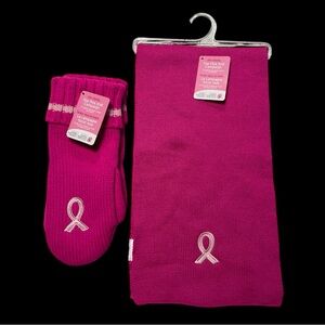 Pink Ribbon Women's Gloves and Scarf Set